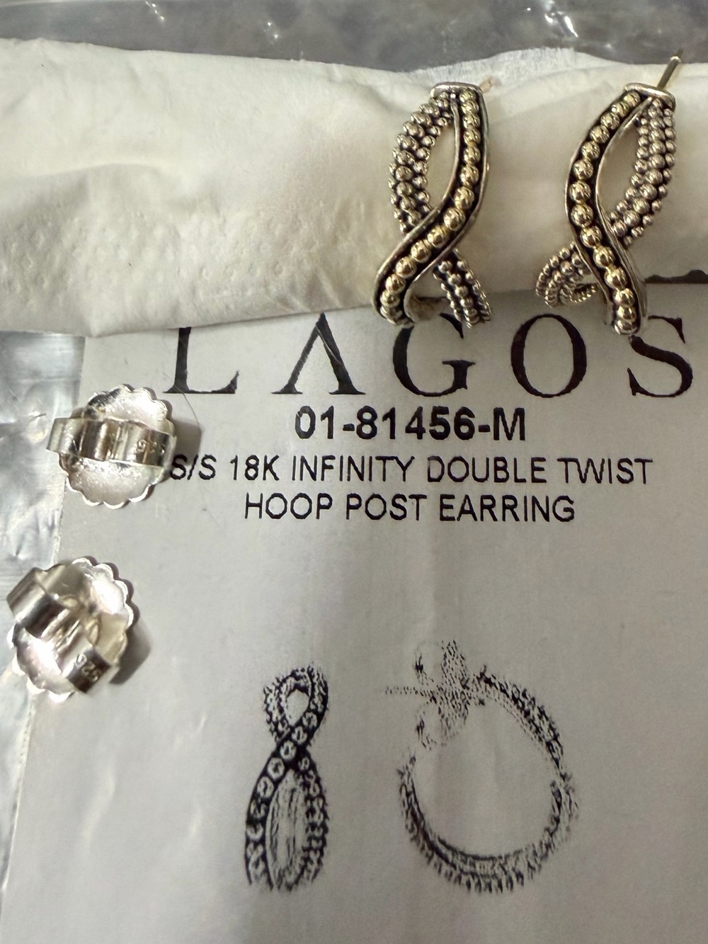 Lagos 18k and Sterling double twist hoop post earrings.